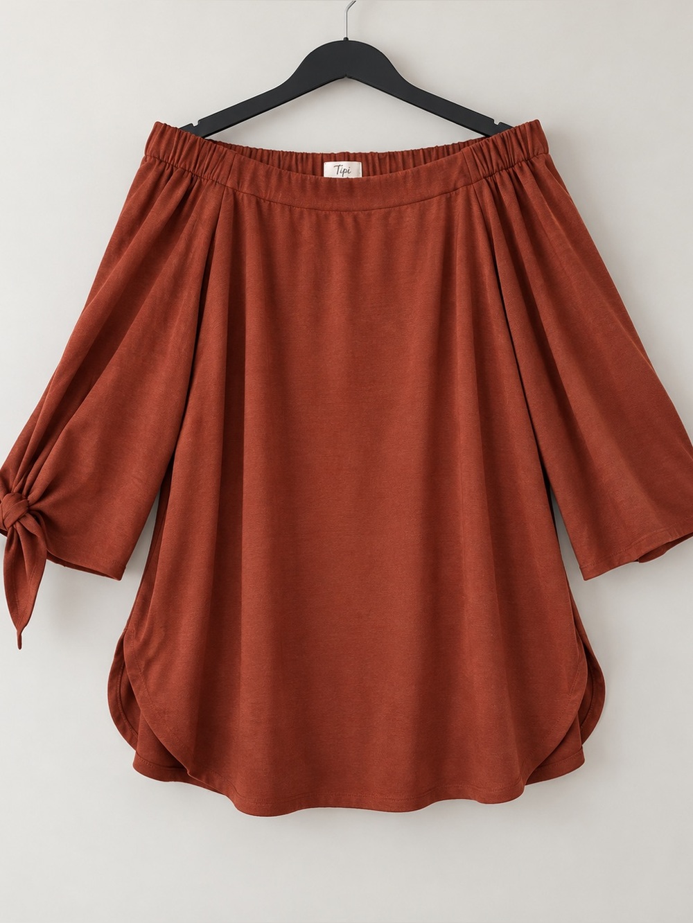 Women's Off-Shoulder Tie-Sleeve Blouse in Rust